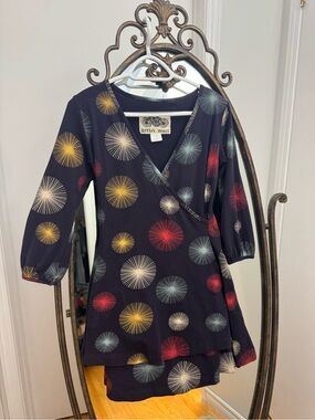 Effie's Heart Navy Wrap Tunic with Colorful Burst Circles